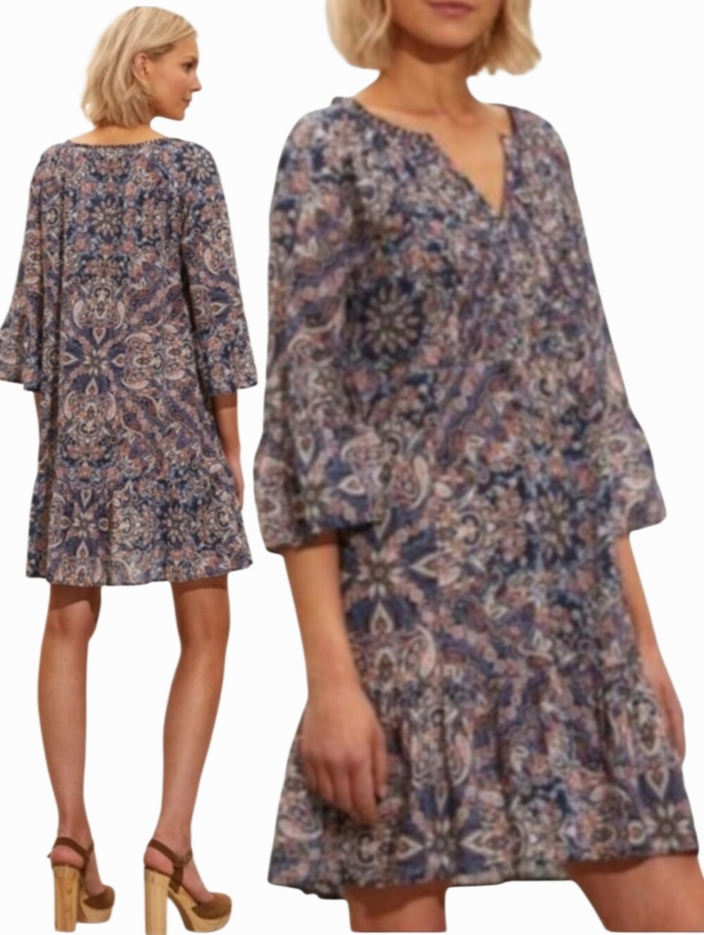 Odd Molly Anthropologie Dress Women's Size 3 | Large Blue Paisley Flowy Feminine